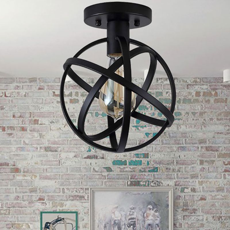 Arisha Plafonnier Globe Vintage, Métal, Noir, Balcon
