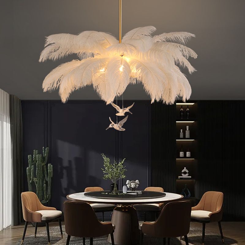 O'Moore Lustre Fleur Naturel Verre/Plume Blanc Salon