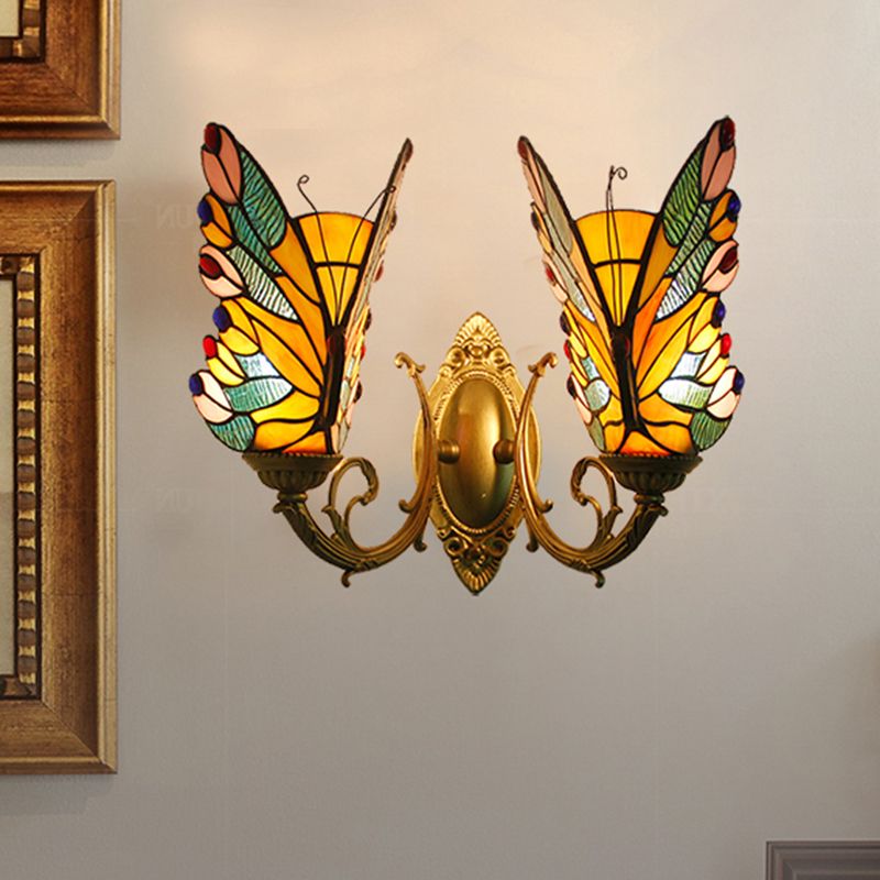Arisha Applique Murale Papillon Tiffany, Métal/Verre, Bleu/Rouge/Multi-Couleurs/Bleu Clair - Neutralighting