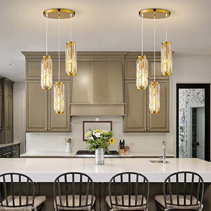Kristy Suspension Cylindre/Multi Cristal, Métal/Cristal, Doré/Noir, Salon - Neutralighting