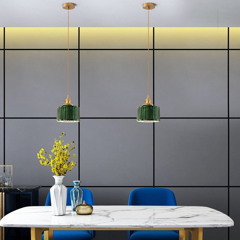 Valentina Suspension Cylindre/Géométrie Vintage, Métal/Verre, Vert, Salle à Manger - Neutralighting