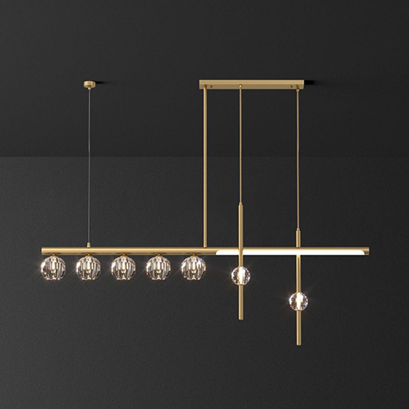 Kristy Suspension Linéaire/Sphère Moderne, Métal/Cristal, Doré, Salle à Manger - Neutralighting