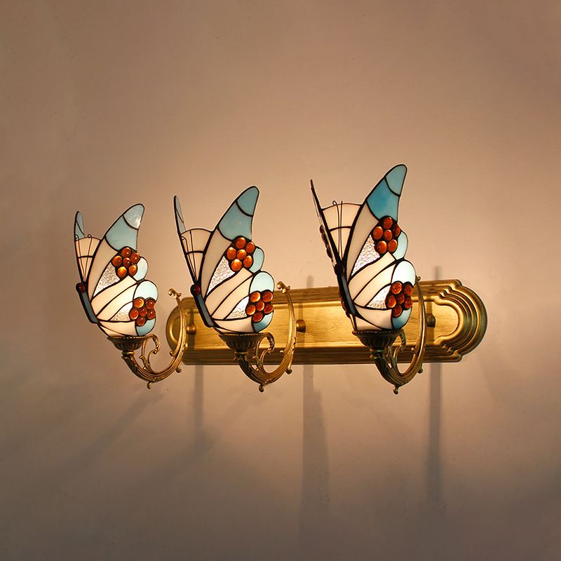 Arisha Applique Murale Papillon Tiffany, Métal/Verre, Bleu/Rouge/Multi-Couleurs/Bleu Clair - Neutralighting