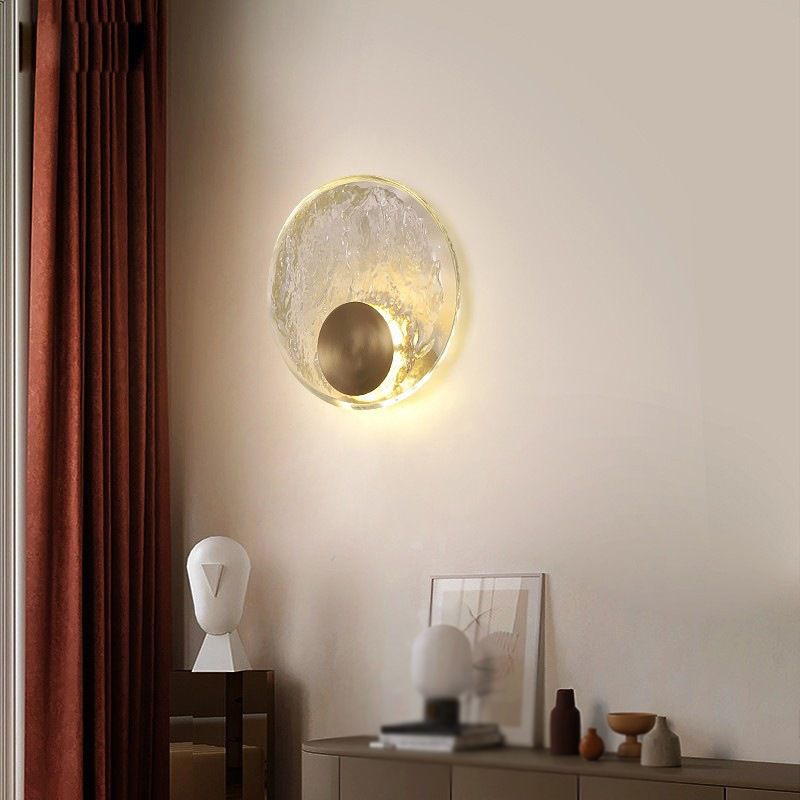 Kristy Applique Murale Rounde Moderne, Cristal/Métal, Or, Chambre à Coucher