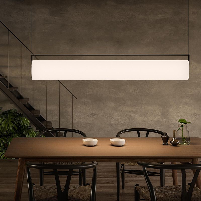 Ray Suspension Cylindre Minimaliste, Métal/Acrylique, Blanc/Noir, Salon - Neutralighting