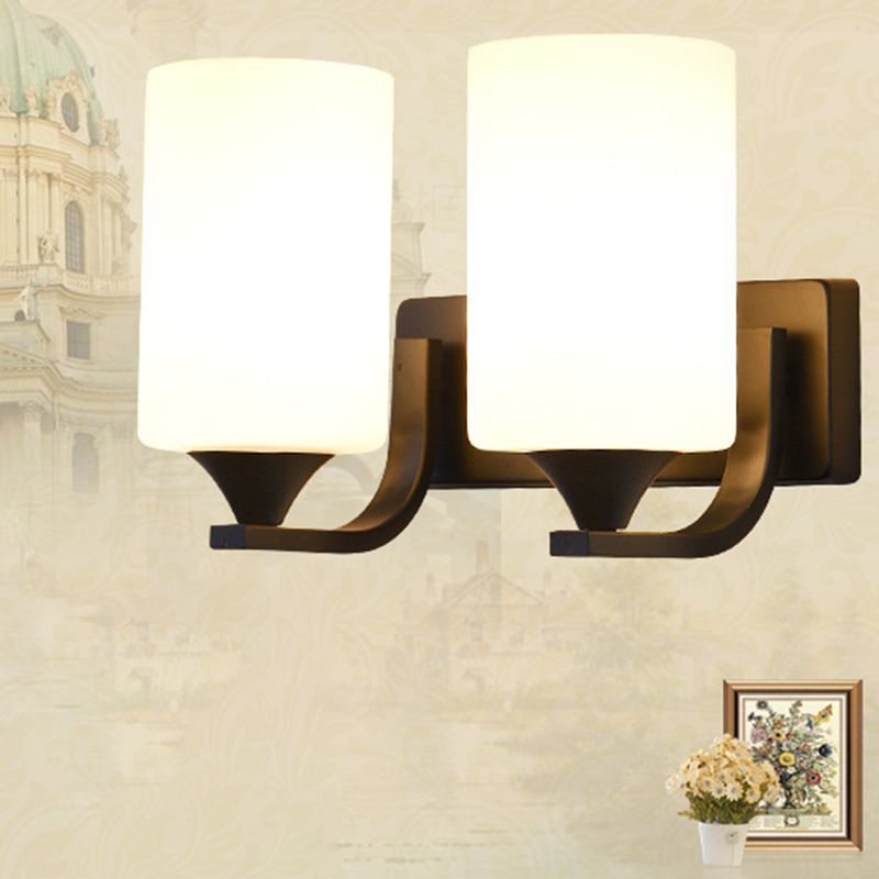 Tiffany Applique Murale Cylindrique Vintage, Métal/Verre, Noir/Chromé, Chambre à Coucher - Neutralighting