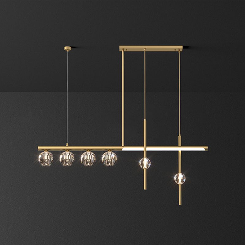 Kristy Suspension Linéaire/Sphère Moderne, Métal/Cristal, Doré, Salle à Manger - Neutralighting