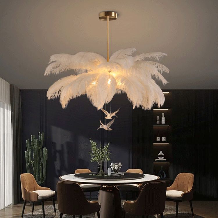 O'Moore Lustre Fleur Naturel Verre/Plume Blanc Salon