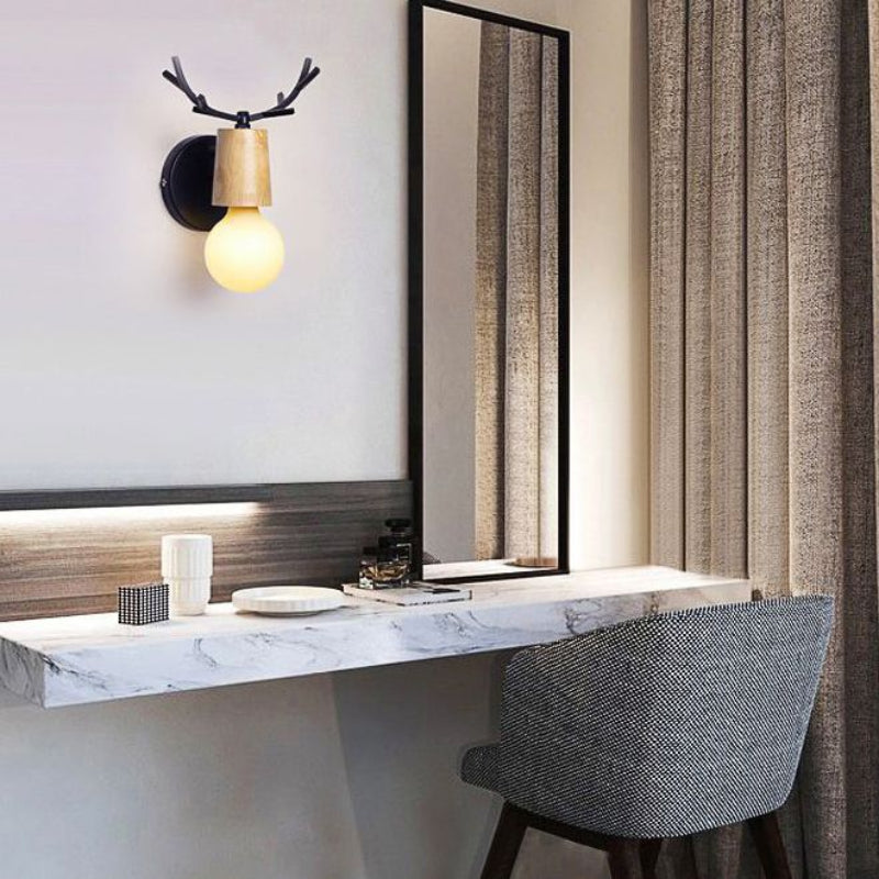 Muto Applique Murale Cerf Moderne, Bois/Verre, Blanc/Noir, Salle à Manger - Neutralighting