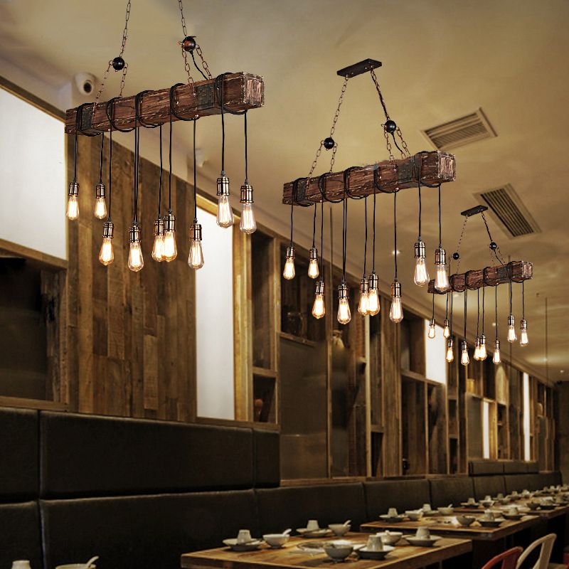 Silva Vintage LED Suspension Marron Bois Verre Salle à manger Salon - Neutralighting