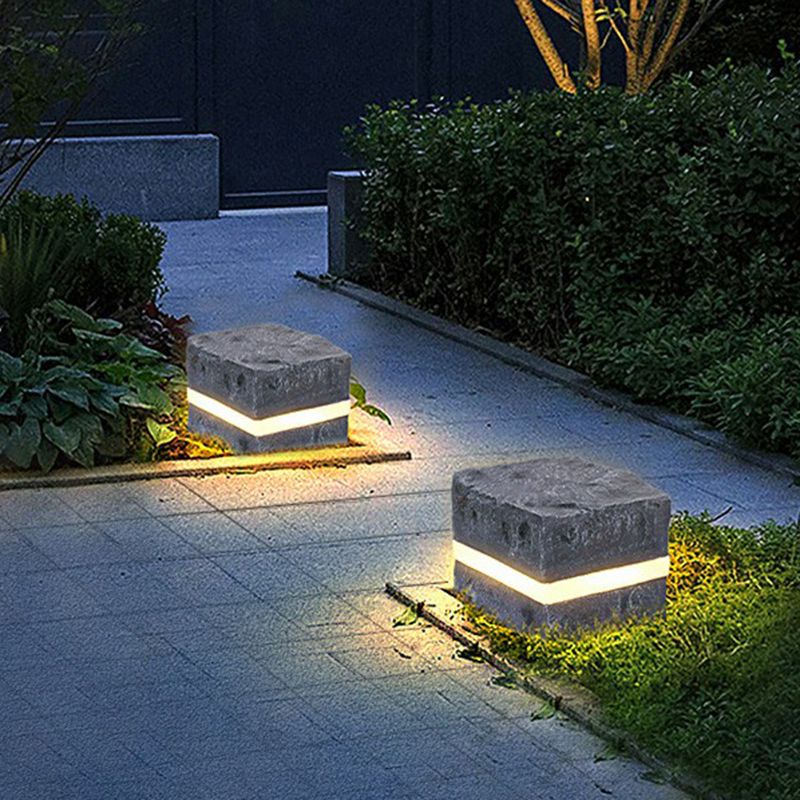Ray Lampe Extérieure au Sol Pierre Moderne, Métal/Résine, Gris, Jardin