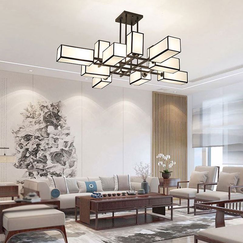 Arisha Lustre Carré Contemporain, Metal/Tissu, Noir/Or, Chambre - Neutralighting