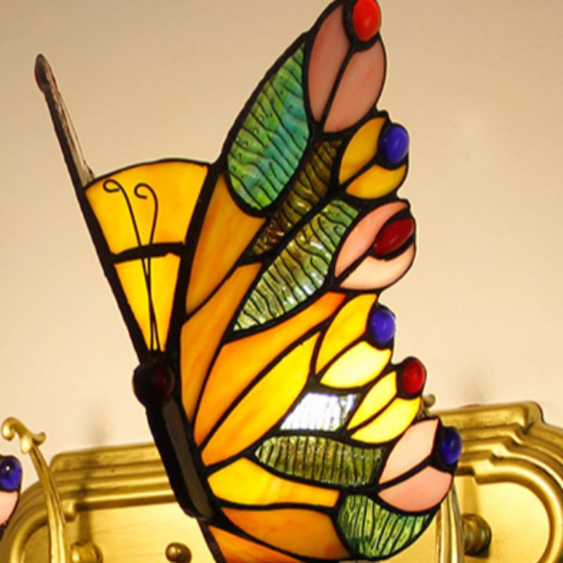 Arisha Applique Murale Papillon Tiffany, Métal/Verre, Bleu/Rouge/Multi-Couleurs/Bleu Clair - Neutralighting