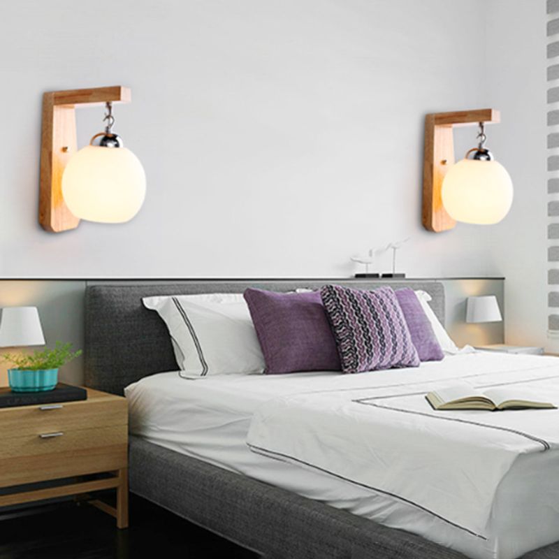 Muto Applique Globe Scandinave, Bois/Verre/Métal, Beige, Salon - Neutralighting