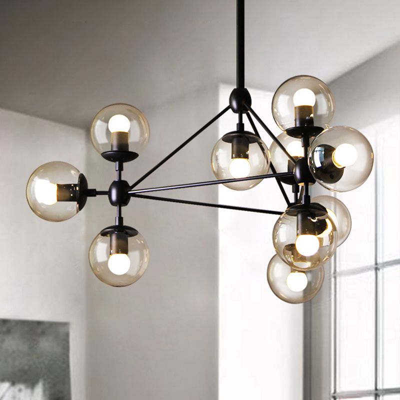 Valentina Lustre Industriel, Metal/Verre, Noir, Chambre - Neutralighting