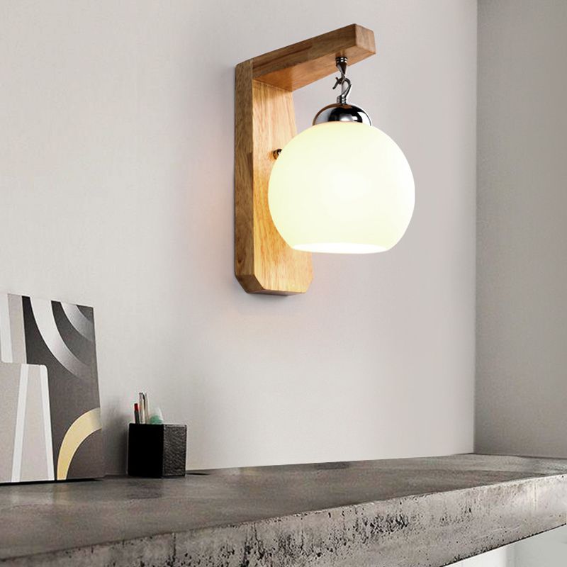 Muto Applique Globe Scandinave, Bois/Verre/Métal, Beige, Salon - Neutralighting