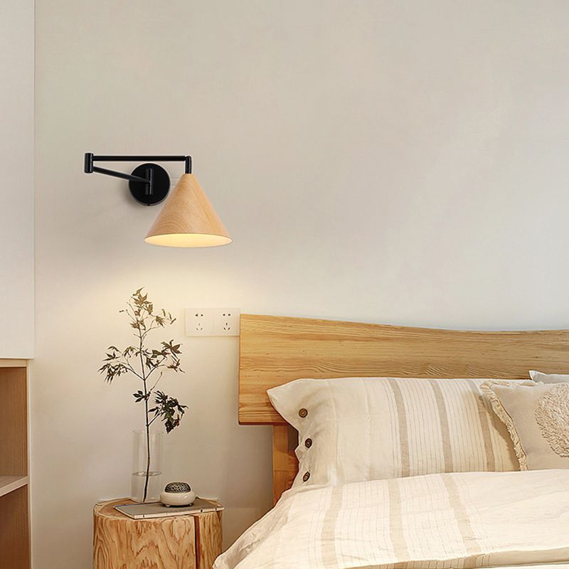 Muto Applique Murale Ajustable Conique, Métal, Marron/Bois, Chambre - Neutralighting