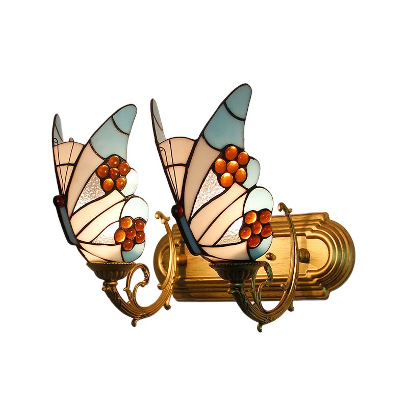 Arisha Applique Murale Papillon Tiffany, Métal/Verre, Bleu/Rouge/Multi-Couleurs/Bleu Clair - Neutralighting