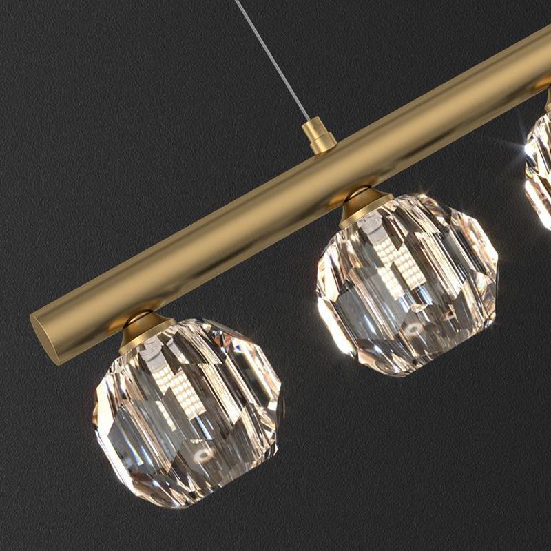 Kristy Suspension Linéaire/Sphère Moderne, Métal/Cristal, Doré, Salle à Manger - Neutralighting