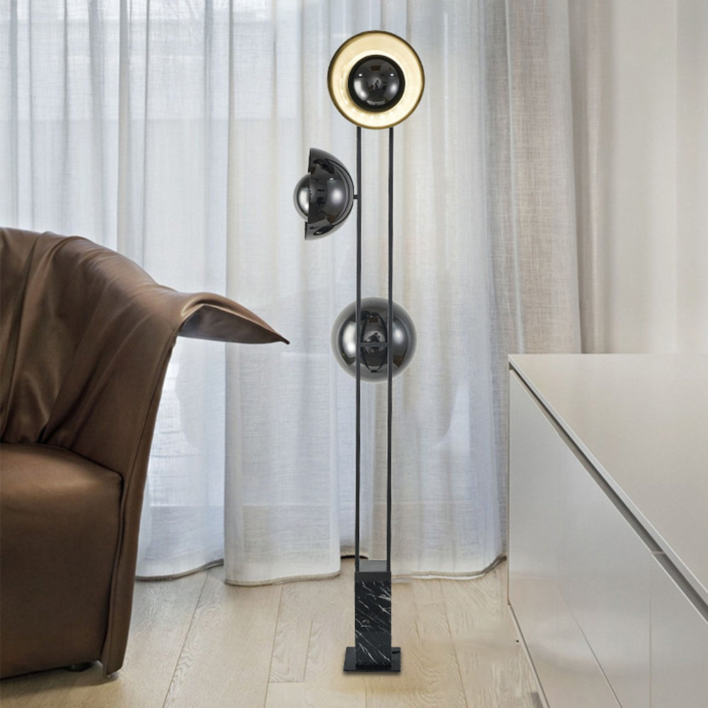 Mira Lampadaire Rond Moderne, Métal/Marbre, Noir, Salon