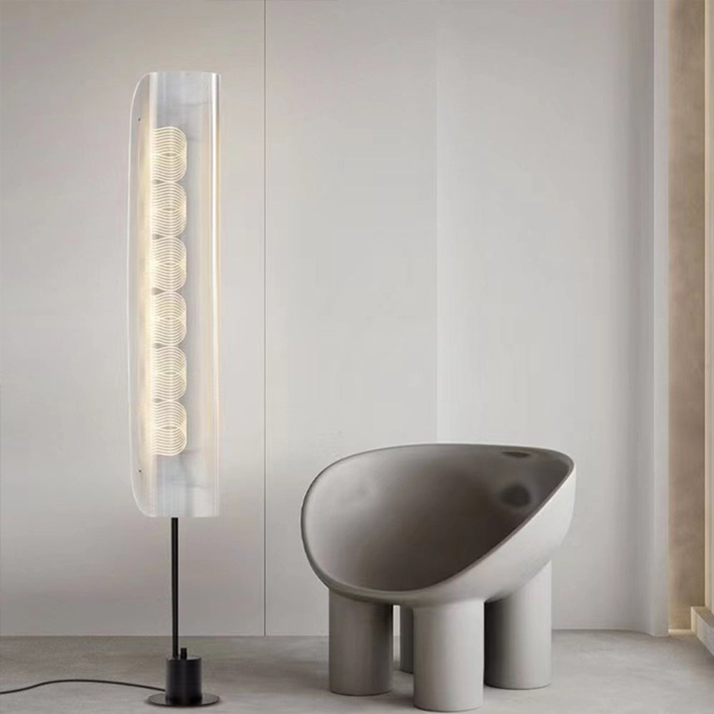 Mira Lampadaire Anneau Minimaliste, Métal/PMMA, Blanc, Salon