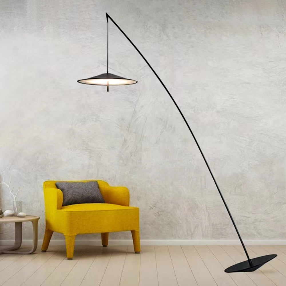 Mira Design Lampadaire Frisbee/Canne à Pêche Simple Métal Noir Grande Salon Intérieur
