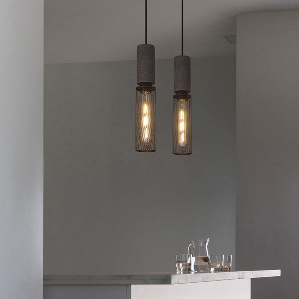 Arisha Suspension Cylindre Industriel, Métal/Ciment, Noir/Gris, Bar