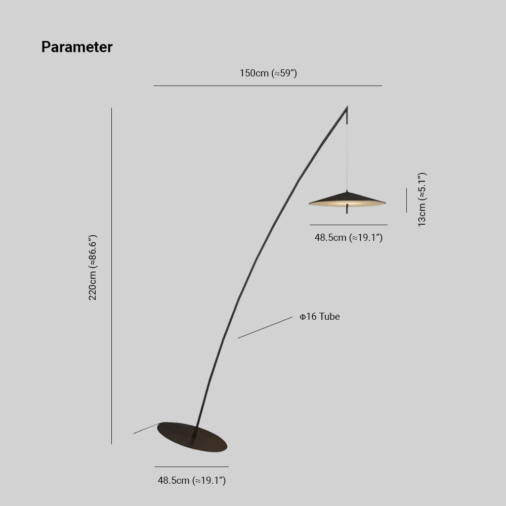 Mira Design Lampadaire Frisbee/Canne à Pêche Simple Métal Noir Grande Salon Intérieur