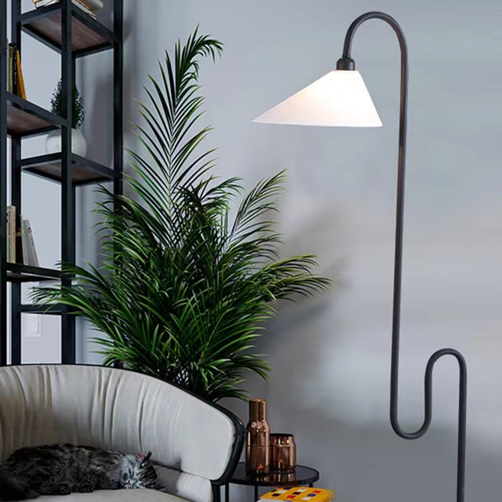 Mira Lampadaire Arche Simple, Métal/Tissu, Blanc/Noir, Chambre