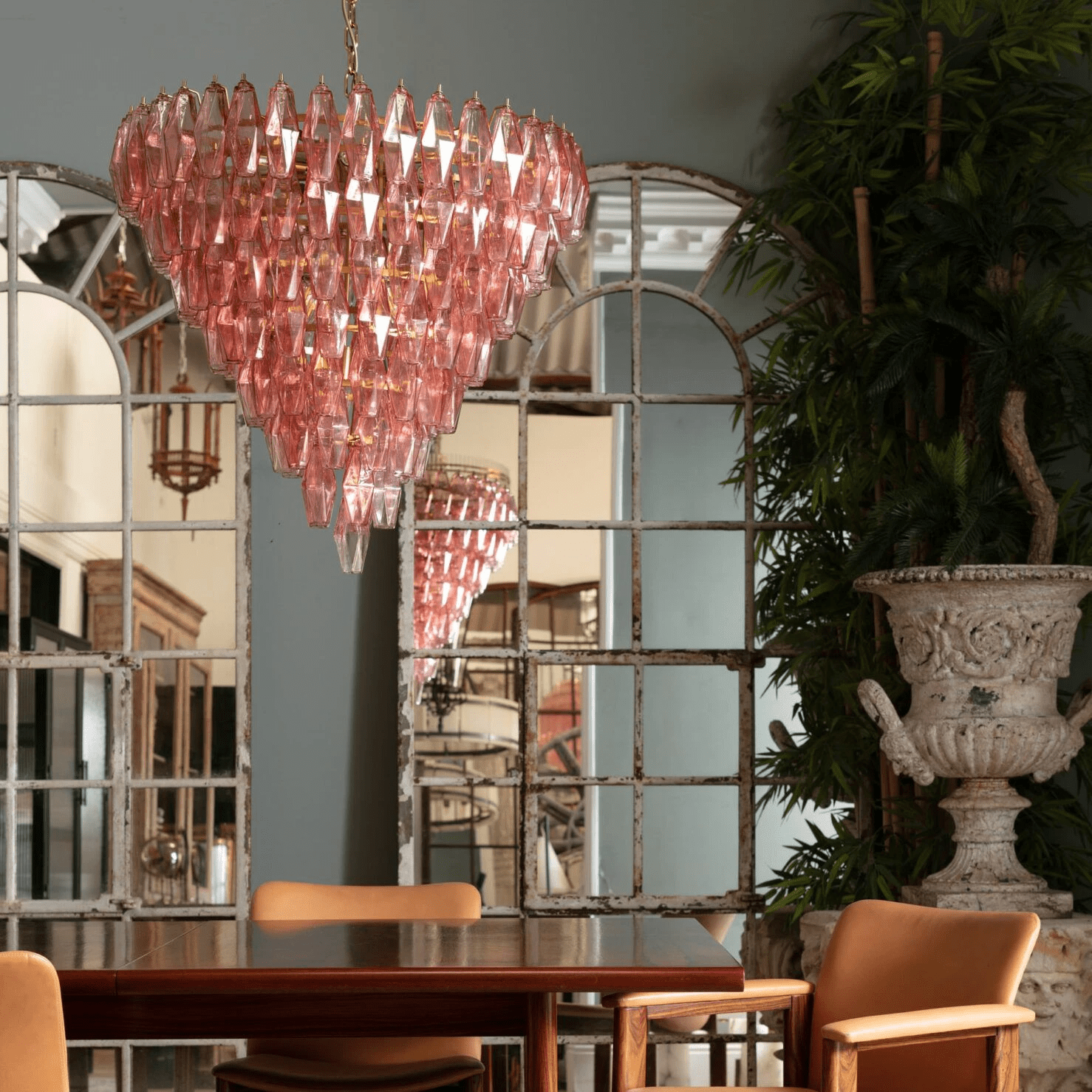 Aurora Chandelier Pink Faceted Glass Layered Vintage - Letslighting
