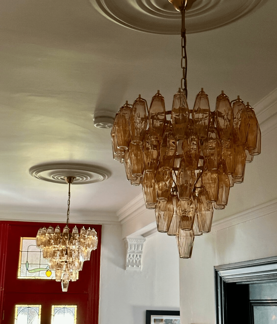 Aurora Chandelier Pink Faceted Glass Layered Vintage - Letslighting