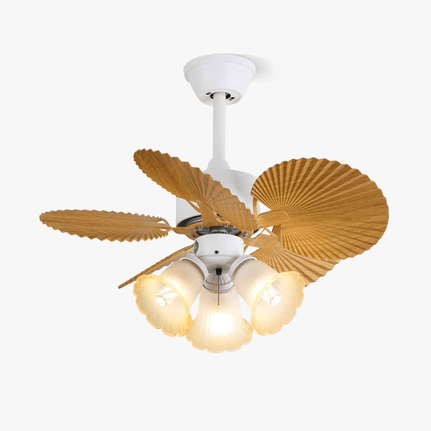 Autre perspective du ventilateur de plafond Aurelia en bois et verre vintage