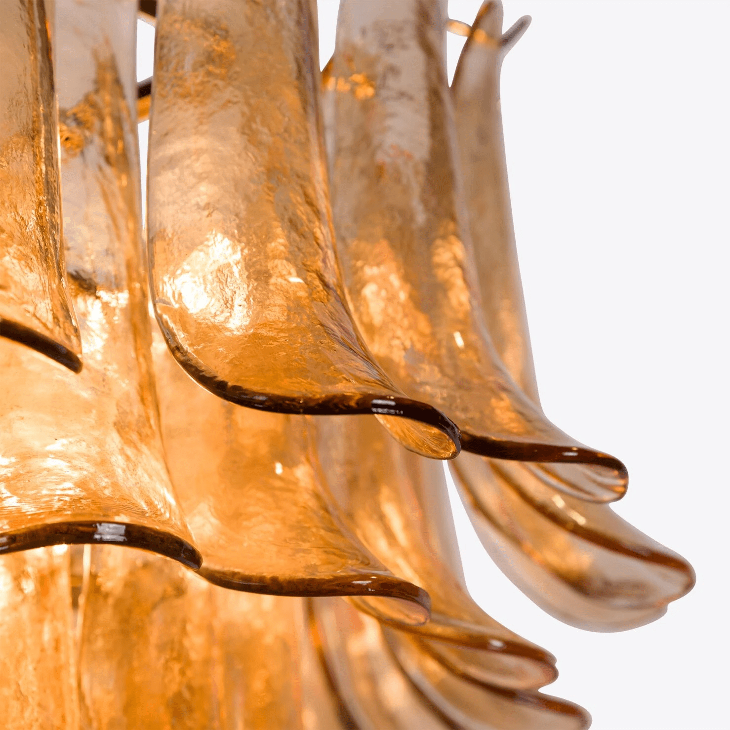 Aurora Chandelier Amber Murano Glass Petal Mid Century - Blowlighting