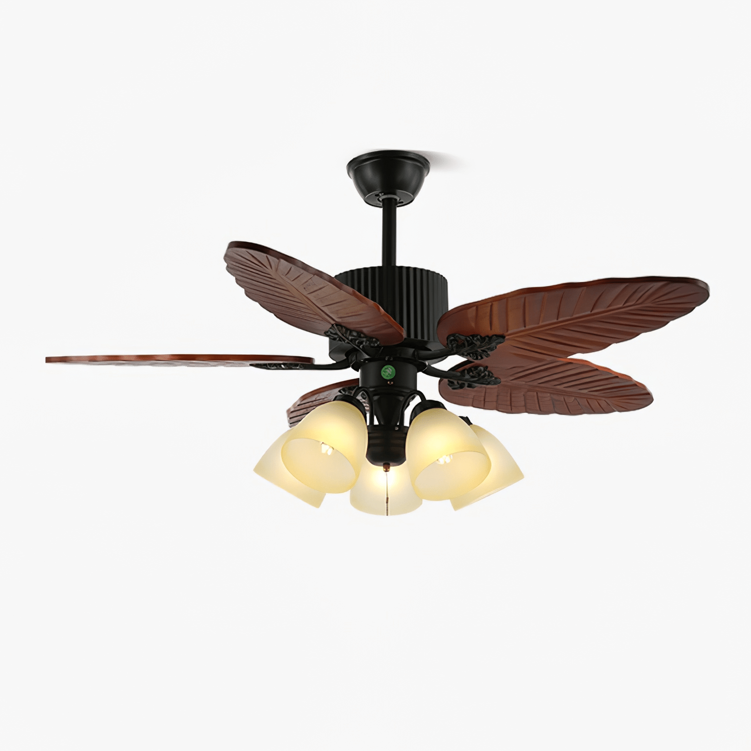 Plafonnier Ventilateur Virella en Bois Tropical et Verre, Modèle A