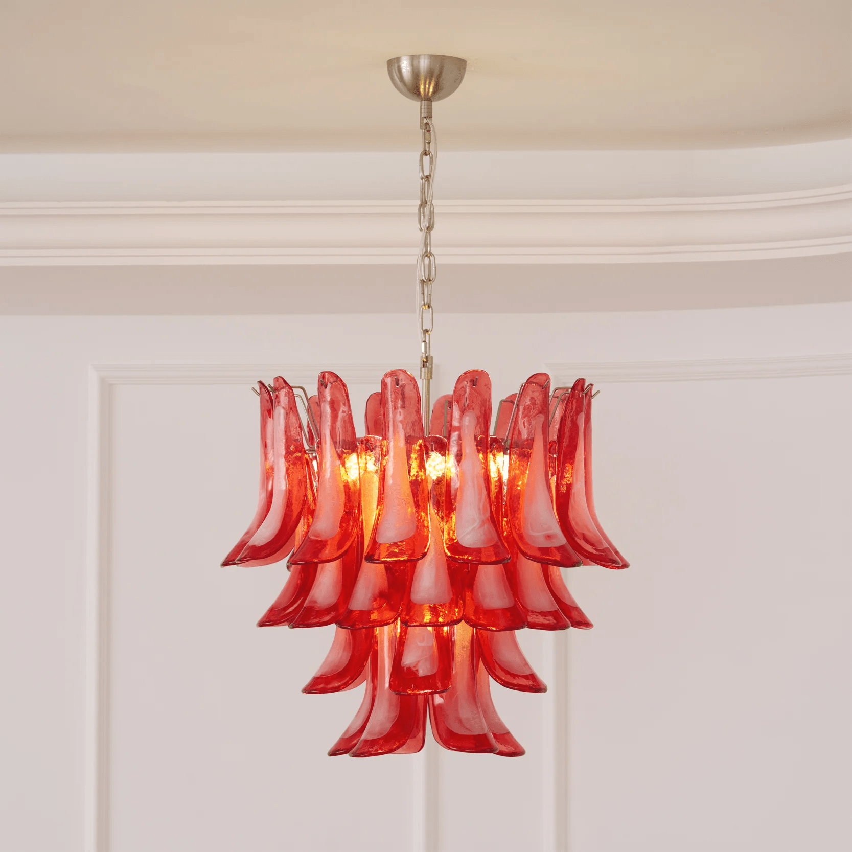 Aurora Chandelier Crimson Murano Glass Petals Layered Vintage - Letslighting