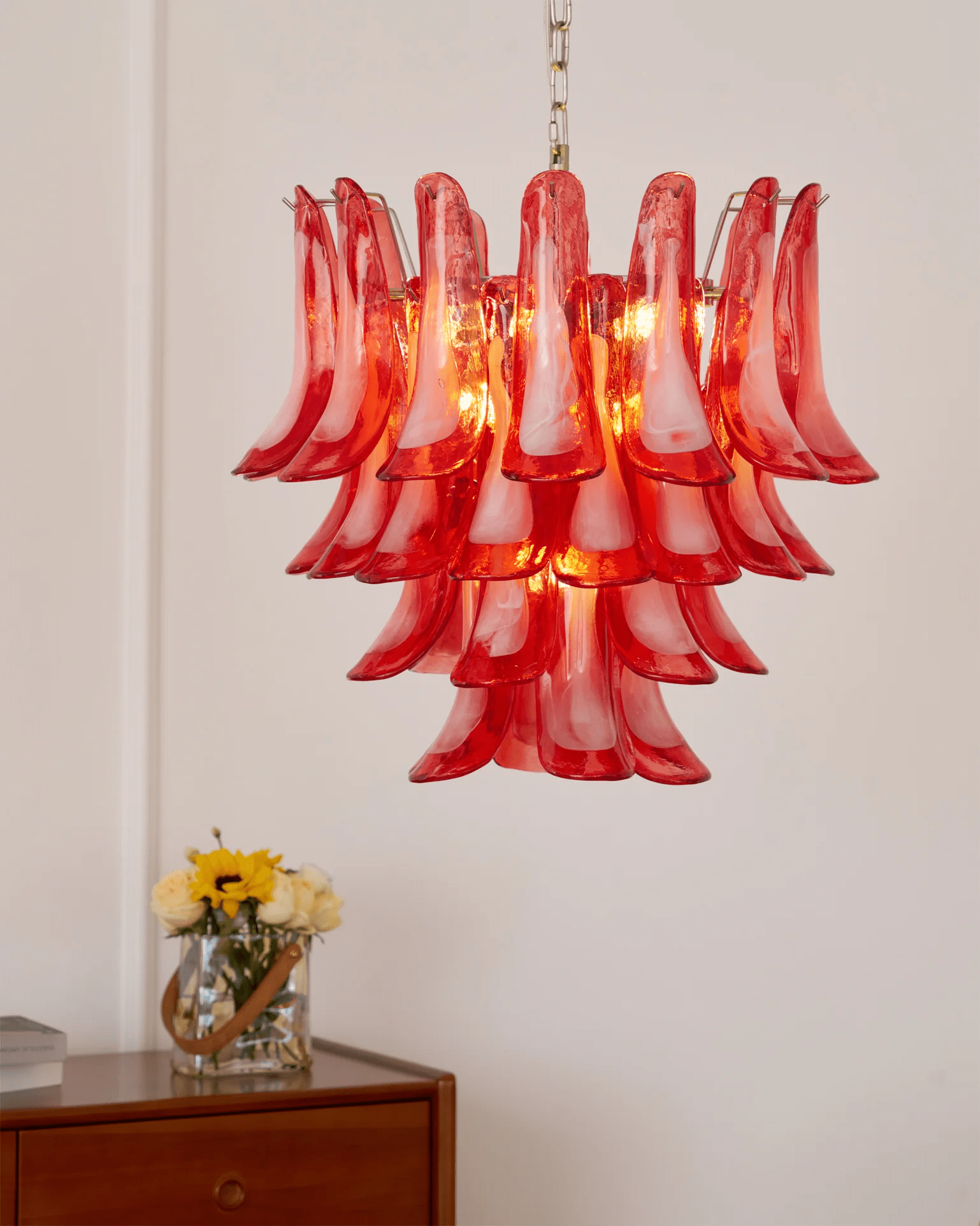 Aurora Chandelier Crimson Murano Glass Petals Layered Vintage - Letslighting