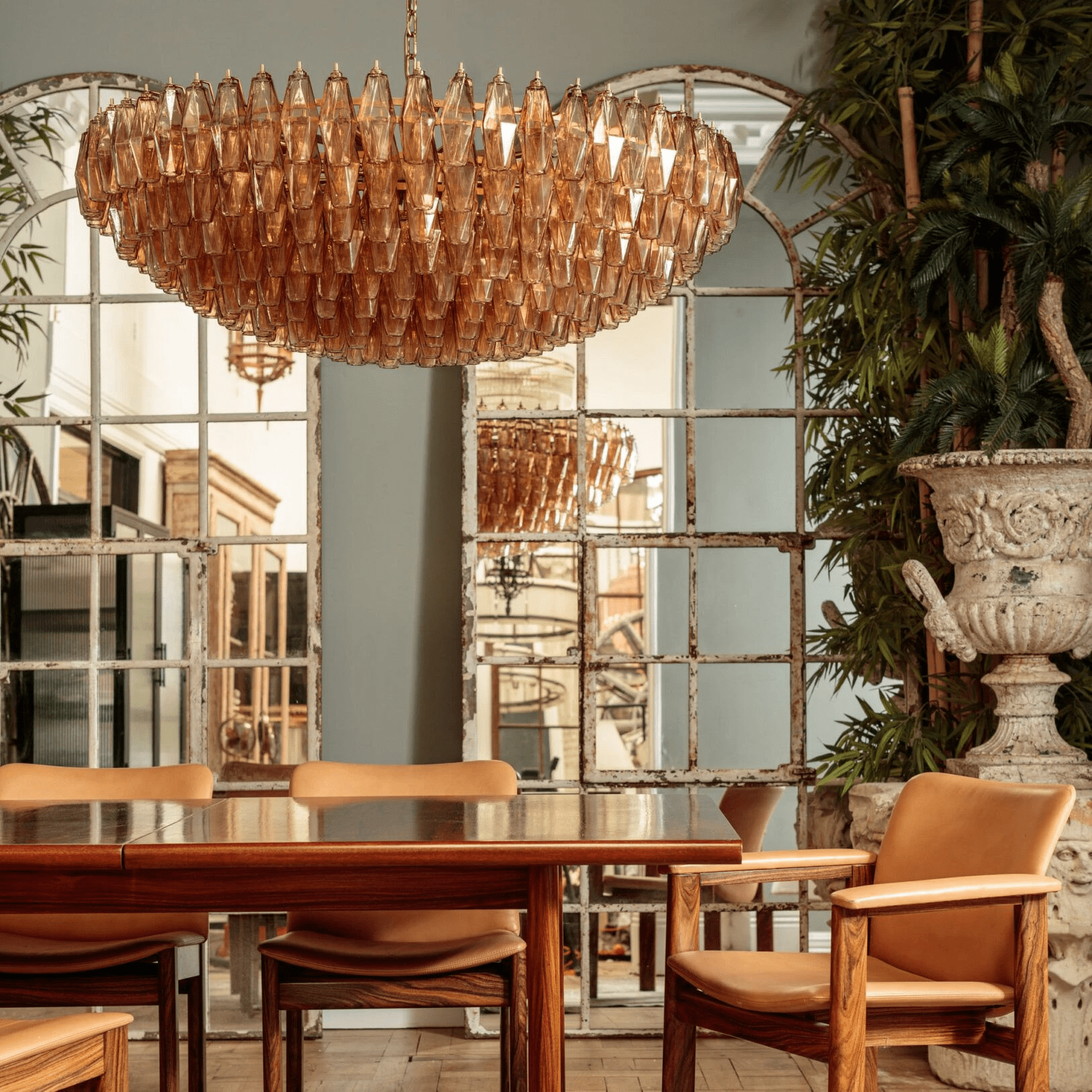Aurora Chandelier Tiered Amber Glass - Letslighting