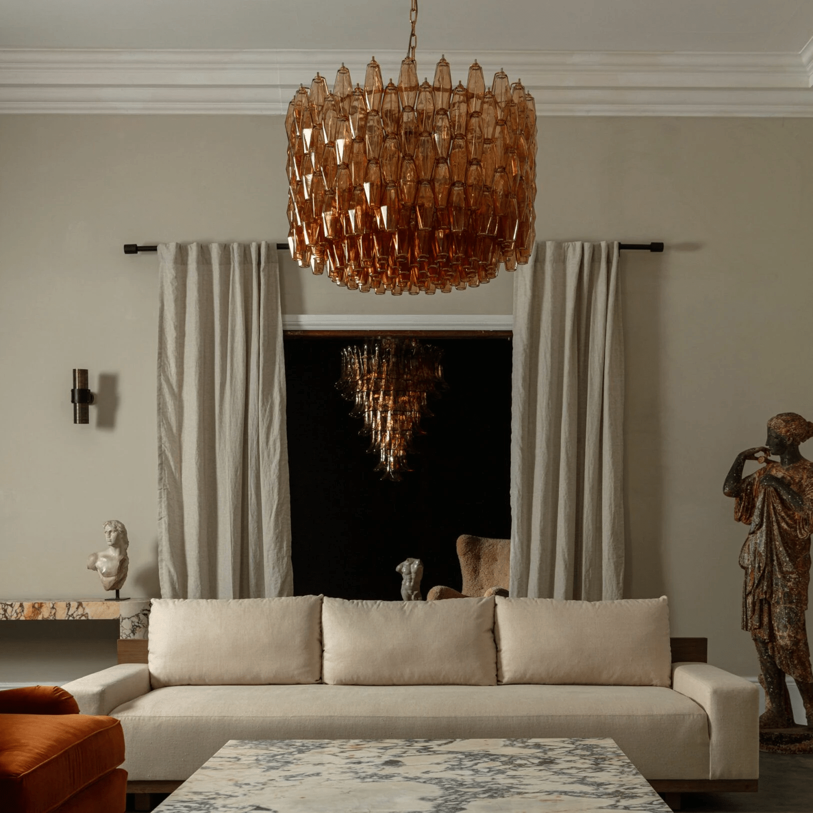 Aurora Chandelier Drum Amber Glass - Letslighting