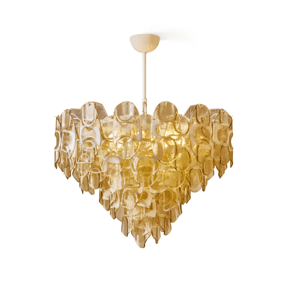 Aurora Chandelier Amber Murano Glass Oval Drops Layered - Letslighting