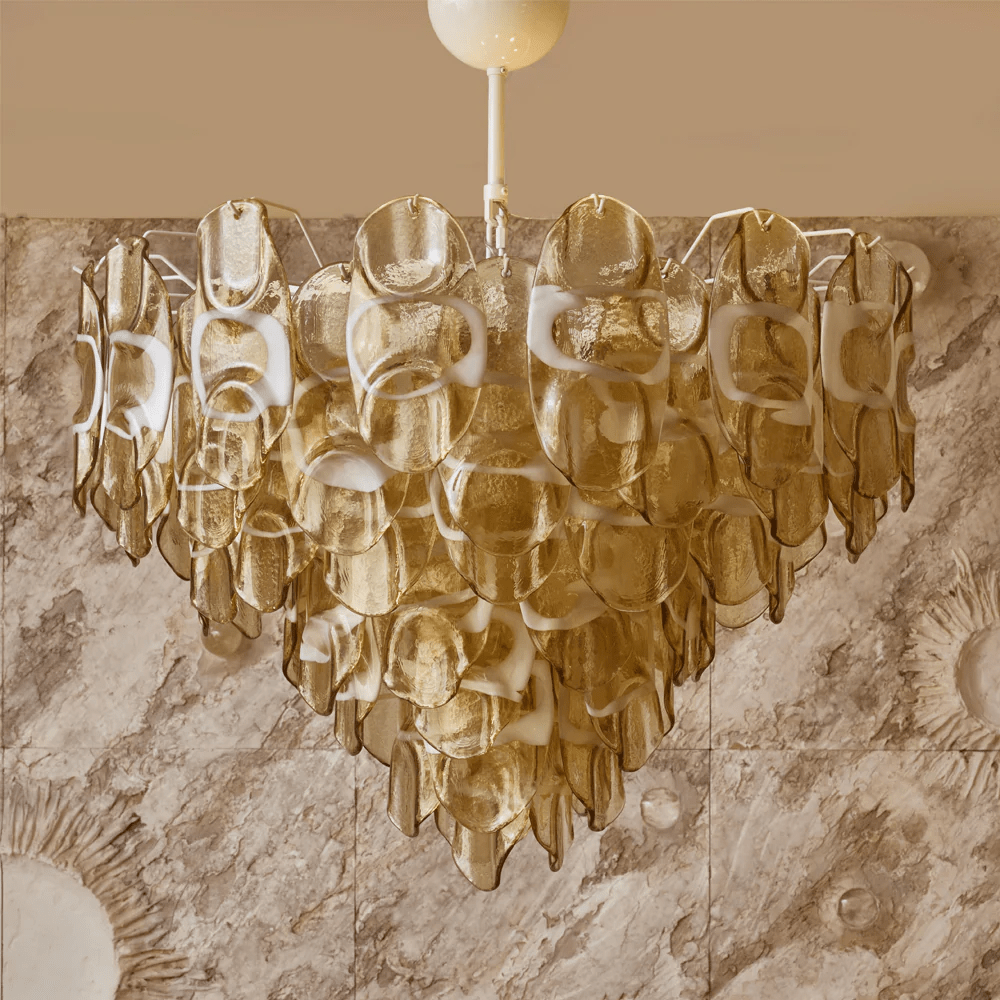 Aurora Chandelier Amber Murano Glass Oval Drops Layered - Letslighting