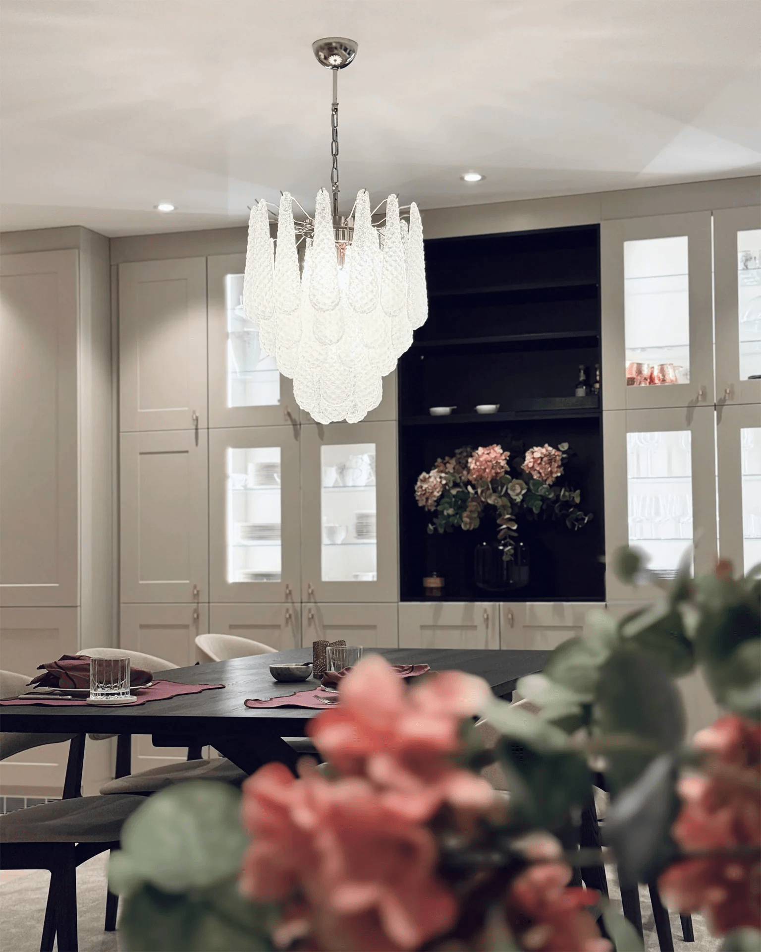 Aurora Chandelier Murano Glass Drops Frosted Teardrop - Letslighting