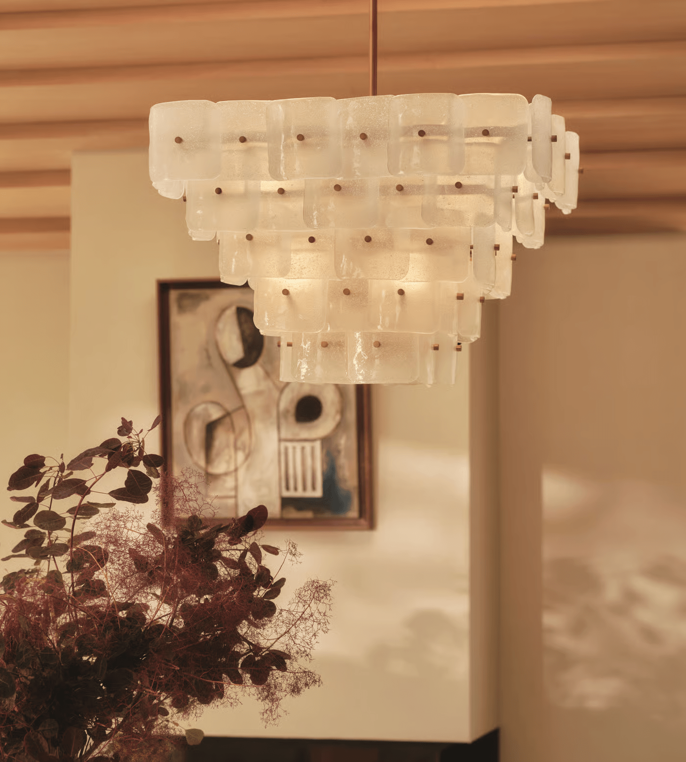 Aurora Chandelier White Frosted Glass Geometric Tiered - Letslighting