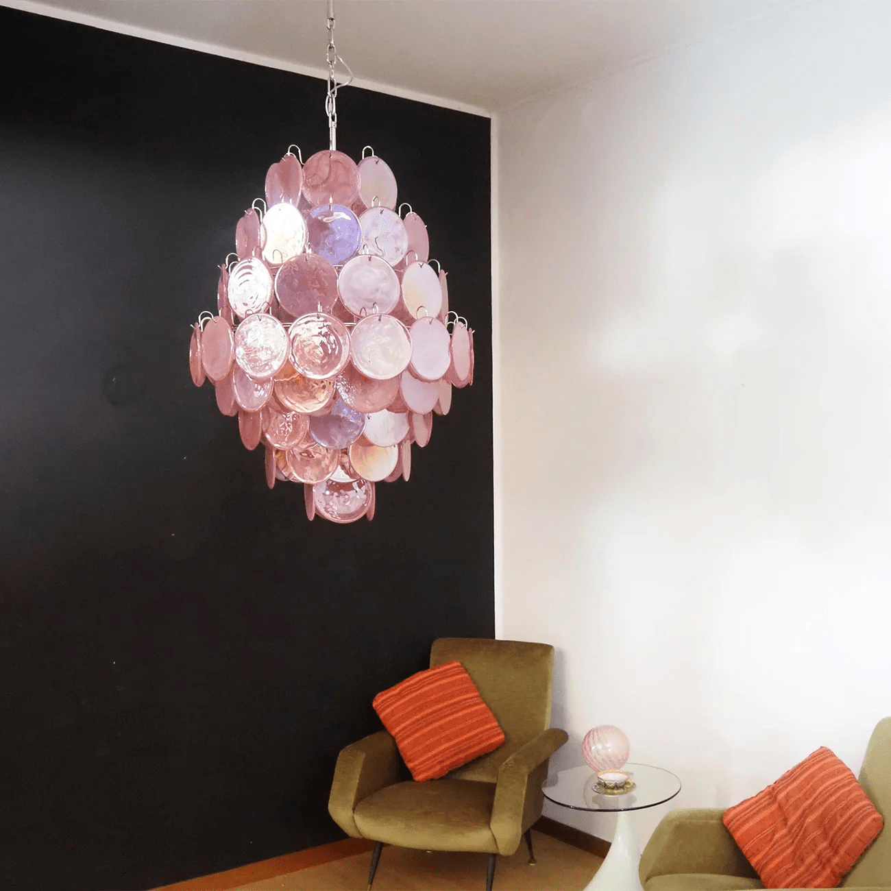 Aurora Chandelier Pink Murano Glass Handblown Discs - Letslighting