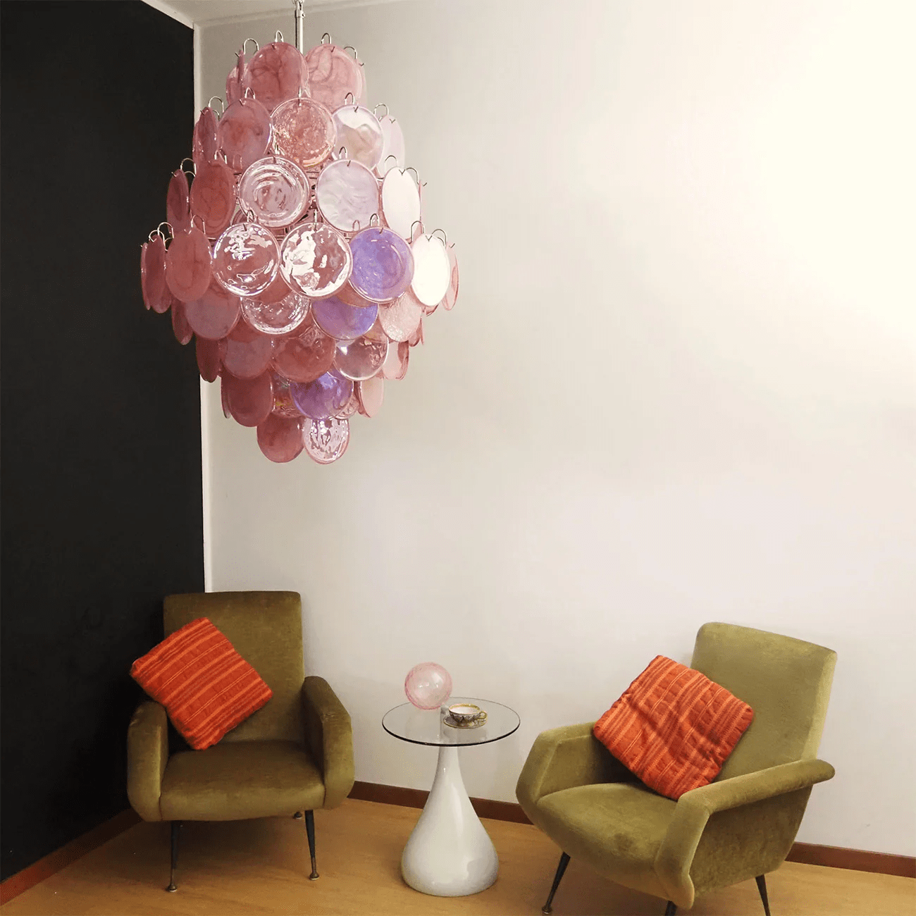 Aurora Chandelier Pink Murano Glass Handblown Discs - Letslighting