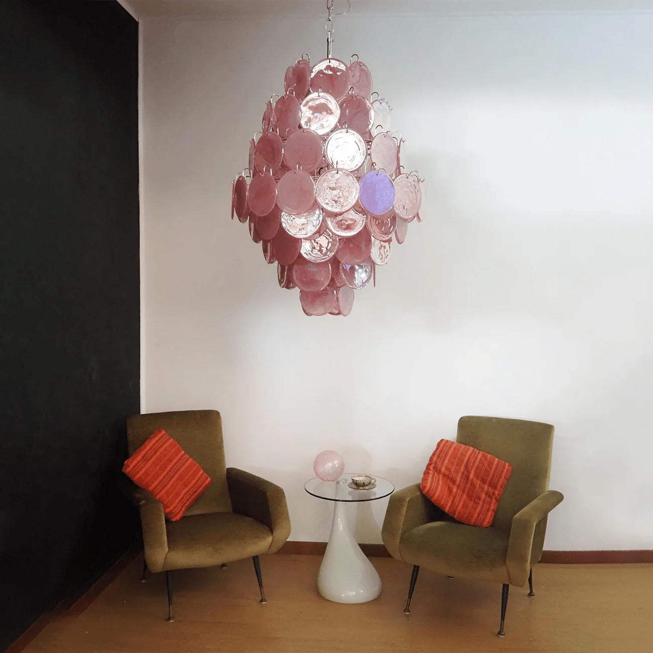Aurora Chandelier Pink Murano Glass Handblown Discs - Letslighting
