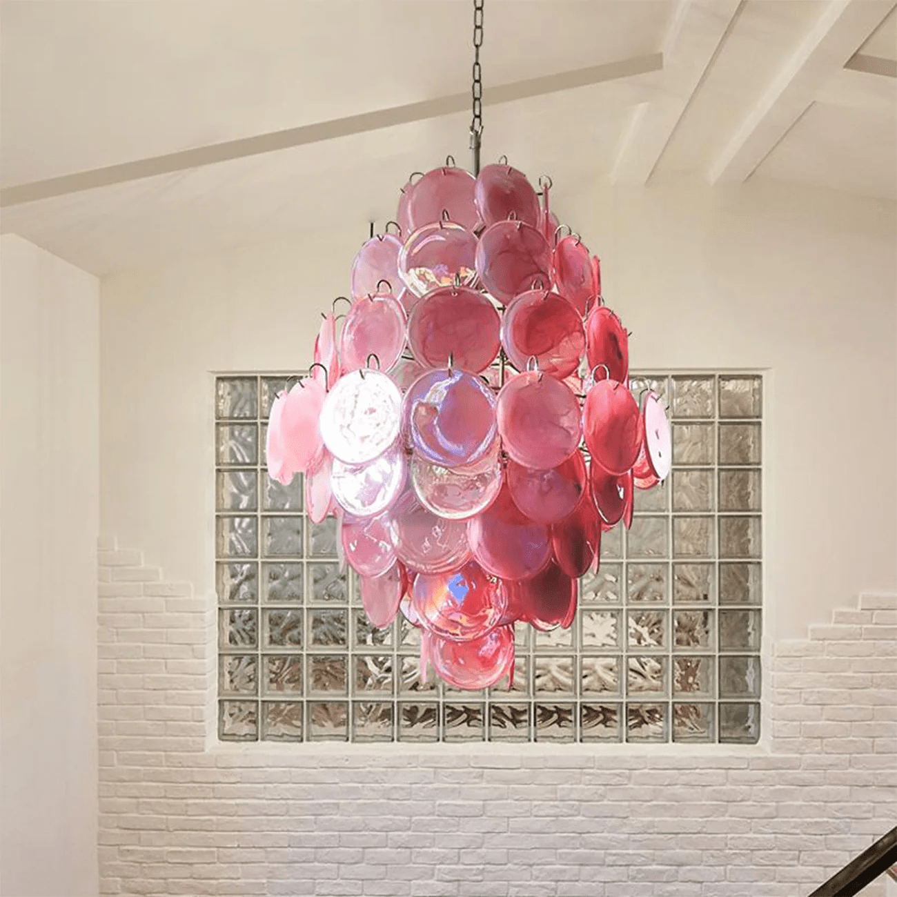 Aurora Chandelier Pink Murano Glass Handblown Discs - Letslighting