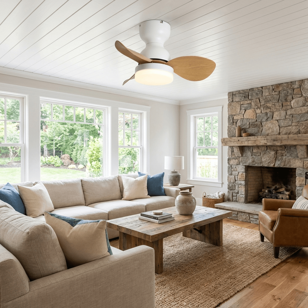 Plafonnier ventilateur Silas avec pales couleur bois
