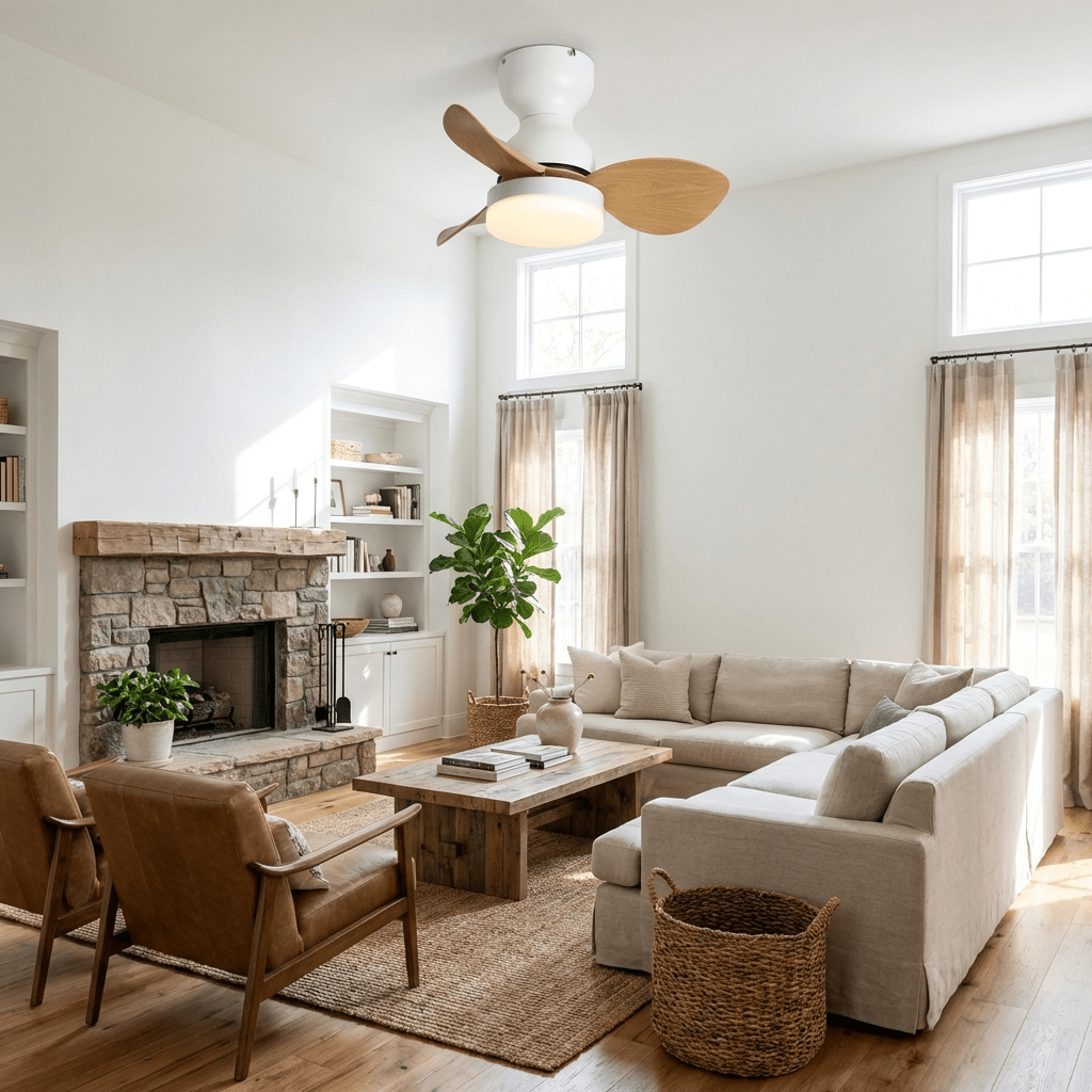 Plafonnier ventilateur Silas avec pales couleur noyer