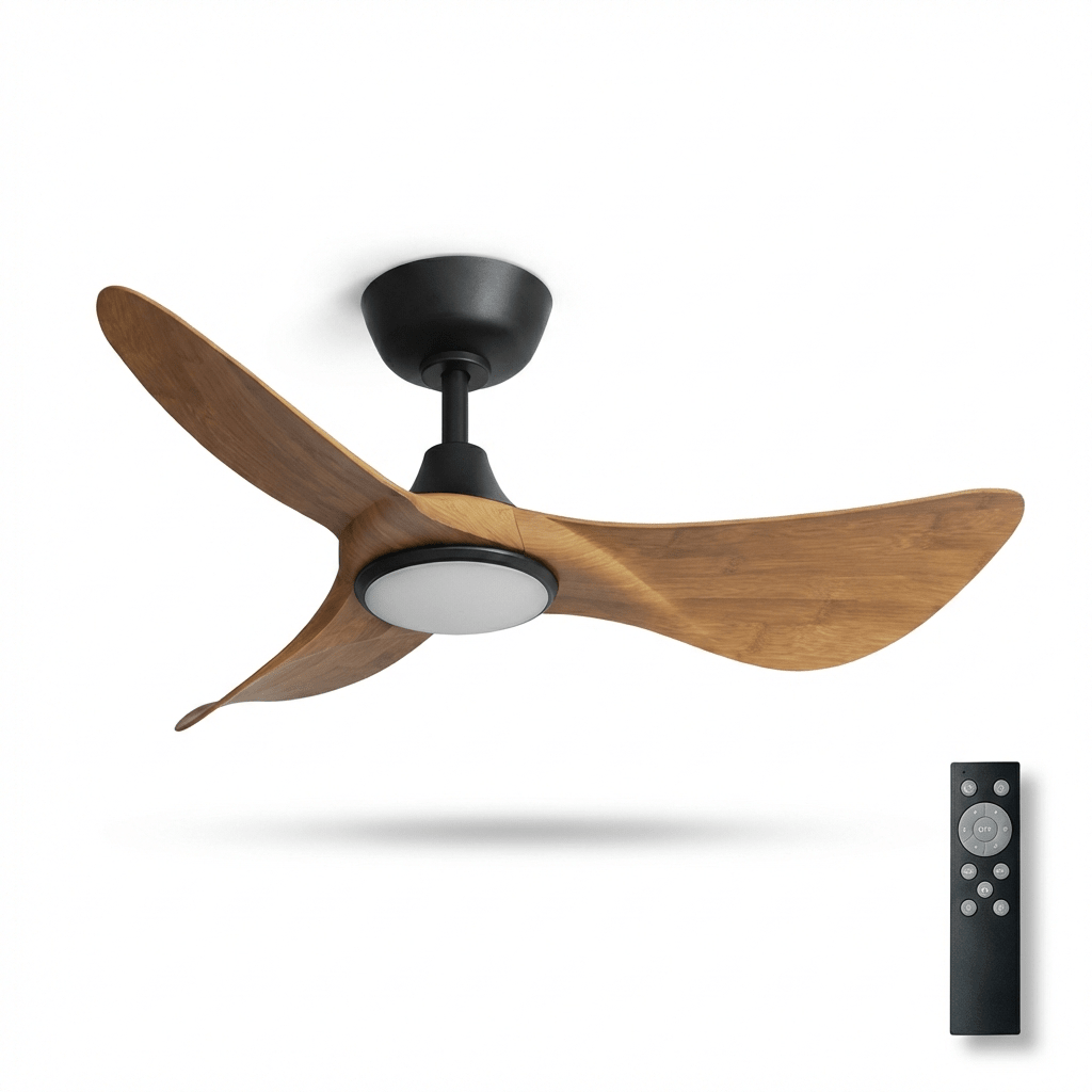Diagramme illustrant les dimensions du ventilateur de plafond Finn avec lumière
