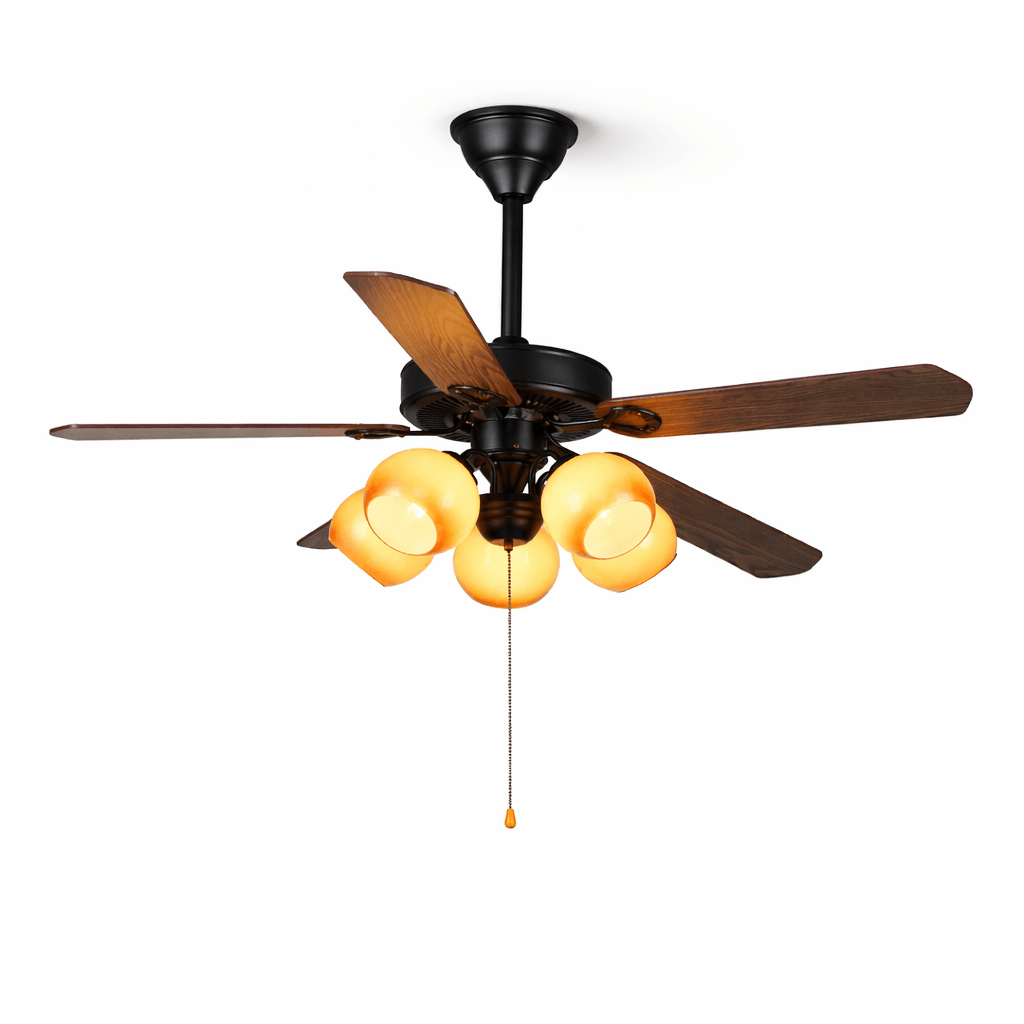 Ventilateur de plafond vintage Theodore avec lumière, modèle D, dimensions : Diamètre 134cm x H 72cm